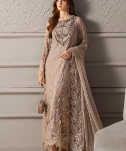 Luxury Formal Beige Embroidered Chiffon Suit MBCS-W2507BG