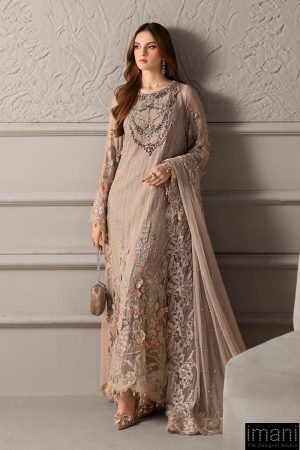 Luxury Formal Beige Embroidered Chiffon Suit MBCS-W2507BG