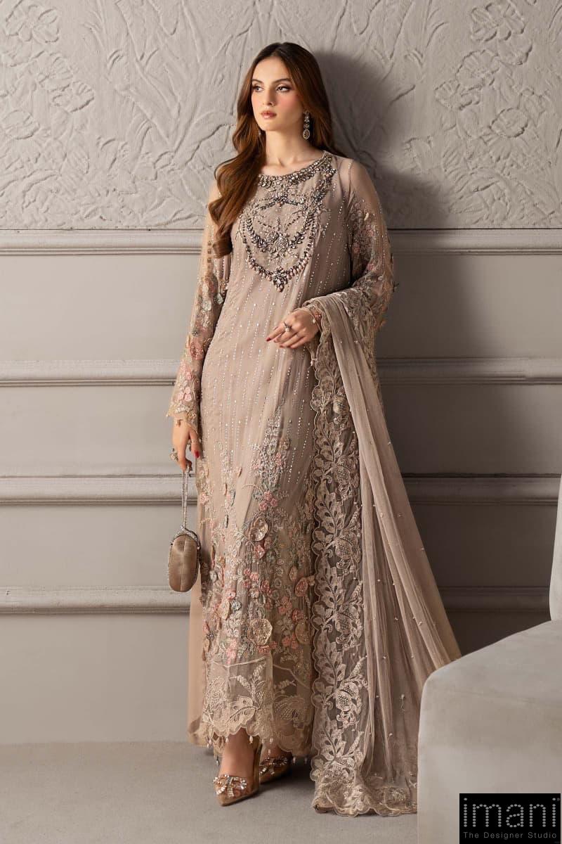 Luxury Formal Beige Embroidered Chiffon Suit Mbcs-W2507Bg 1 Luxury Formal Beige Embroidered Chiffon Suit Mbcs-W2507Bg