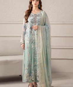 Luxury Formal Aqua Embroidered Chiffon Suit MBCS-W2508AQ