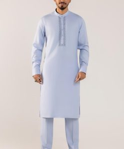 3Pcs Meraki Poly/Cotton Ice Blue Kameez/Pants &Amp; Waistcoat Suit: Imist-2514Ib 9 Meraki2514Blue Imanistudio.com
