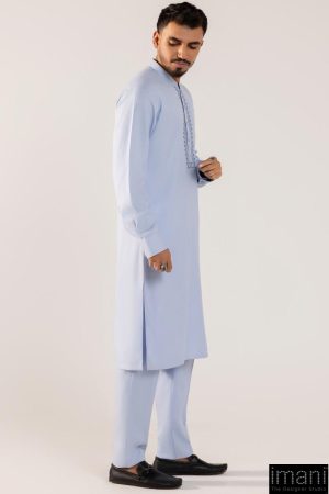 3Pcs Meraki Poly/Cotton Ice Blue Kameez/Pants &Amp; Waistcoat Suit: Imist-2514Ib 11 Meraki2514Bluea Imanistudio.com