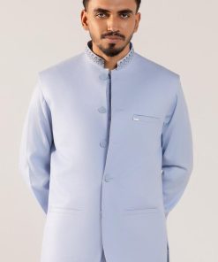3Pcs Meraki Poly/Cotton Ice Blue Kameez/Pants &Amp; Waistcoat Suit: Imist-2514Ib 13 Meraki2514Bluef Imanistudio.com