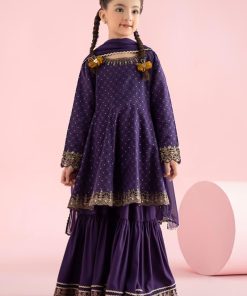 MariaB Kids Deep Purple Embroidered Filament Viscose Suit MBKD-W2512DP