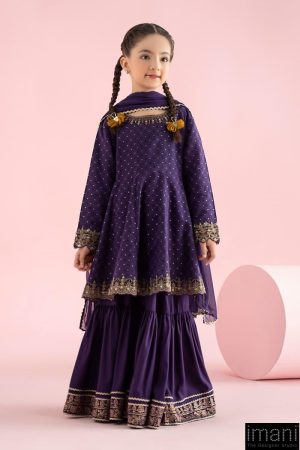 MariaB Kids Deep Purple Embroidered Filament Viscose Suit MBKD-W2512DP
