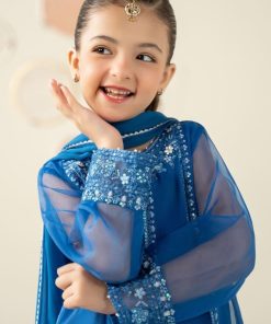 Mariab Kids Blue Embroidered Organza Suit Mbks-W2524Bl 12 Mks W2524Blueb Imanistudio.com