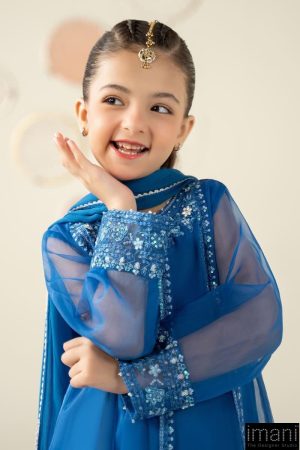 Mariab Kids Blue Embroidered Organza Suit Mbks-W2524Bl 12 Mks W2524Blueb Imanistudio.com