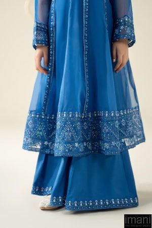 Mariab Kids Blue Embroidered Organza Suit Mbks-W2524Bl 15 Mks W2524Bluef Imanistudio.com