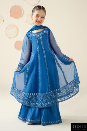 Mariab Kids Blue Embroidered Organza Suit Mbks-W2524Bl 10 Mks W2524Blueh Imanistudio.com