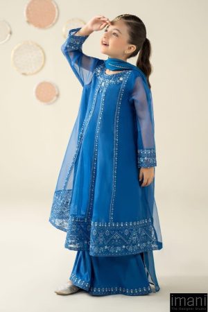Mariab Kids Blue Embroidered Organza Suit Mbks-W2524Bl 11 Mks W2524Bluek Imanistudio.com