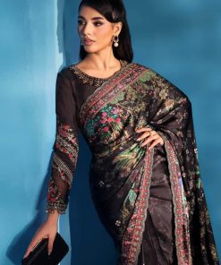 Luxury Formal Black Printed &Amp; Embroidered Satin Silk Saree Mbps-W2501Bs 14 Mps W2501Saree Imanistudio.com