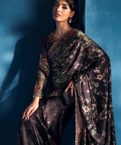 Luxury Formal Black Printed &Amp; Embroidered Satin Silk Saree Mbps-W2501Bs 9 Mps W2501Sareea Imanistudio.com