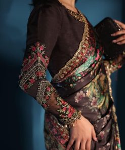 Luxury Formal Black Printed &Amp; Embroidered Satin Silk Saree Mbps-W2501Bs 11 Mps W2501Sareeg Imanistudio.com
