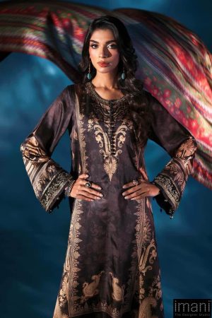 Luxury Formal Black Printed &Amp; Embroidered Satin Silk Suit Mbps-W2502Bp 11 Mps W2502Black Imanistudio.com