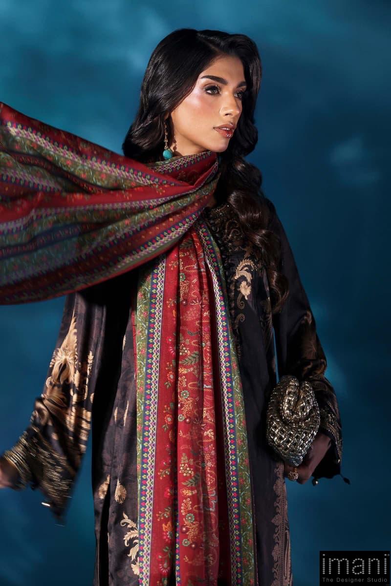 Luxury Formal Black Printed &Amp; Embroidered Satin Silk Suit Mbps-W2502Bp 3 Luxury Formal Black Printed &Amp; Embroidered Satin Silk Suit Mbps-W2502Bp - Image 3