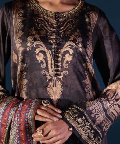 Luxury Formal Black Printed &Amp; Embroidered Satin Silk Suit Mbps-W2502Bp 13 Mps W2502Blacke Imanistudio.com