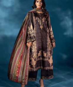 Luxury Formal Black Printed & Embroidered Satin Silk Suit MBPS-W2502BP