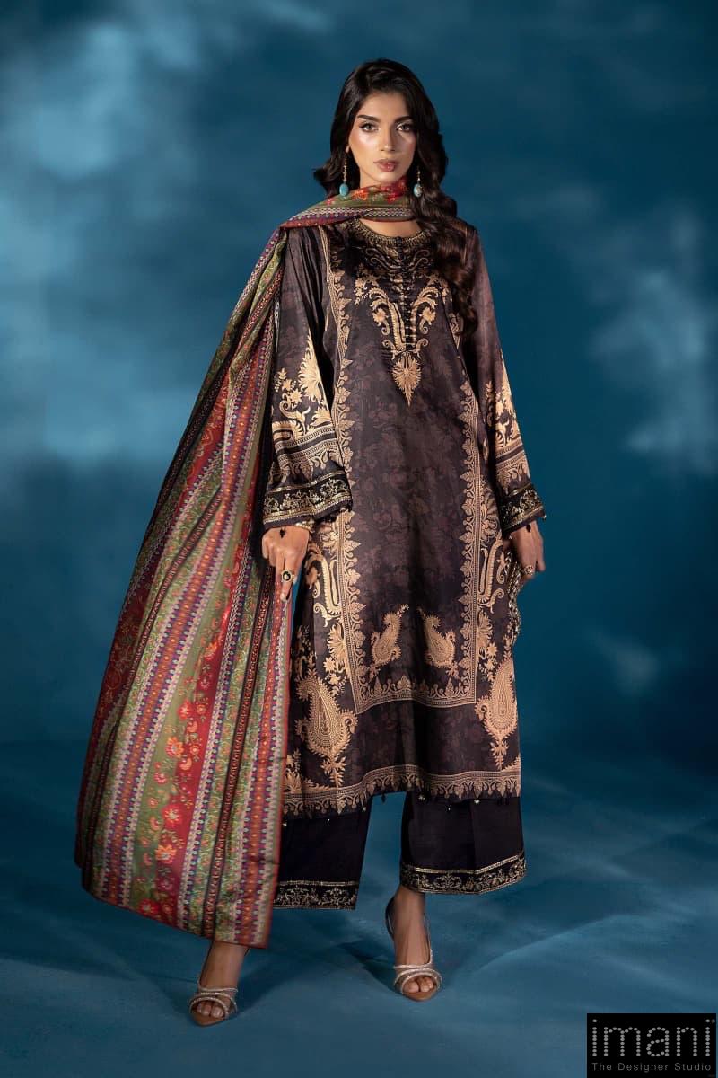 Luxury Formal Black Printed &Amp; Embroidered Satin Silk Suit Mbps-W2502Bp 1 Luxury Formal Black Printed &Amp; Embroidered Satin Silk Suit Mbps-W2502Bp