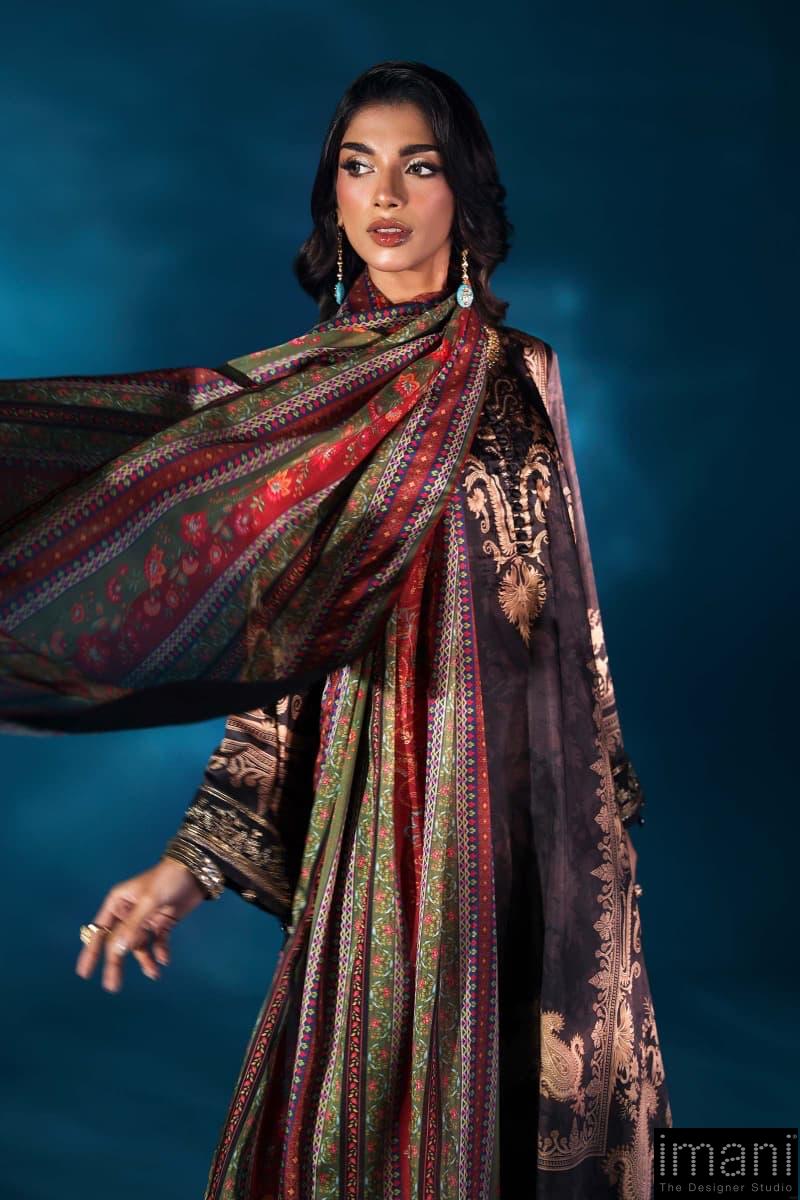 Luxury Formal Black Printed &Amp; Embroidered Satin Silk Suit Mbps-W2502Bp 6 Luxury Formal Black Printed &Amp; Embroidered Satin Silk Suit Mbps-W2502Bp - Image 6