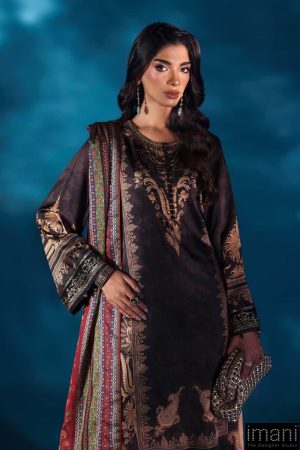 Luxury Formal Black Printed &Amp; Embroidered Satin Silk Suit Mbps-W2502Bp 14 Mps W2502Blackk Imanistudio.com