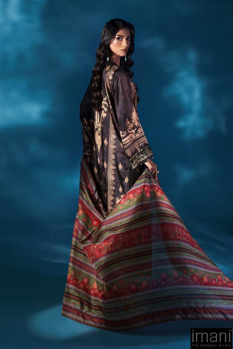 Luxury Formal Black Printed &Amp; Embroidered Satin Silk Suit Mbps-W2502Bp 9 Luxury Formal Black Printed &Amp; Embroidered Satin Silk Suit Mbps-W2502Bp - Image 9