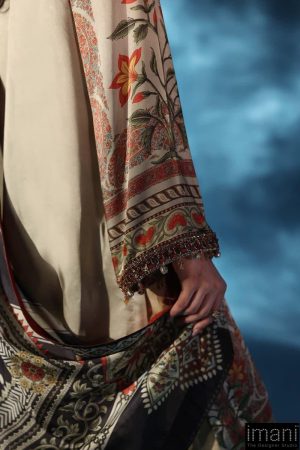 Luxury Formal Skin Colour Printed &Amp; Embroidered Satin Silk Suit Mbps-W2505Sc 14 Mps W2505Offwhitef Imanistudio.com