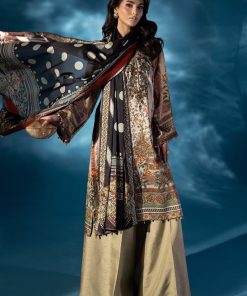 Luxury Formal Skin Colour Printed & Embroidered Satin Silk Suit MBPS-W2505SC