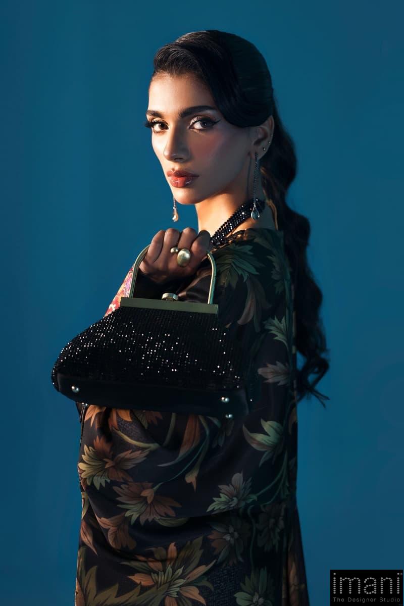 Luxury Formal Black Printed &Amp; Embroidered Satin Silk Kaftan Suit Mbps-W2507Bk 4 Luxury Formal Black Printed &Amp; Embroidered Satin Silk Kaftan Suit Mbps-W2507Bk - Image 4