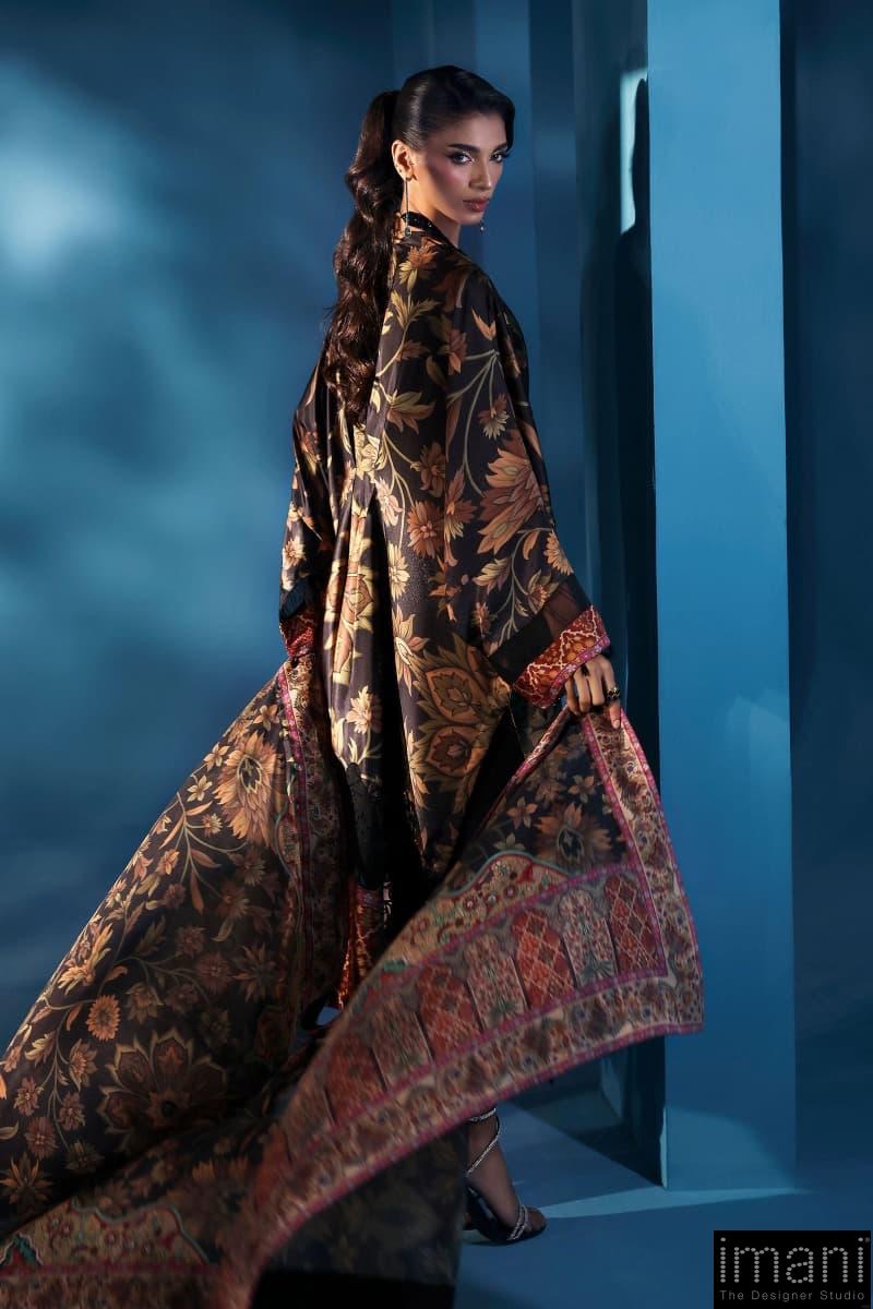 Luxury Formal Black Printed &Amp; Embroidered Satin Silk Kaftan Suit Mbps-W2507Bk 5 Luxury Formal Black Printed &Amp; Embroidered Satin Silk Kaftan Suit Mbps-W2507Bk - Image 5