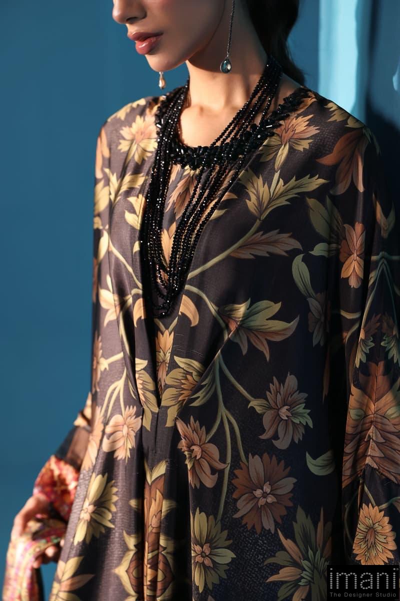 Luxury Formal Black Printed &Amp; Embroidered Satin Silk Kaftan Suit Mbps-W2507Bk 6 Luxury Formal Black Printed &Amp; Embroidered Satin Silk Kaftan Suit Mbps-W2507Bk - Image 6