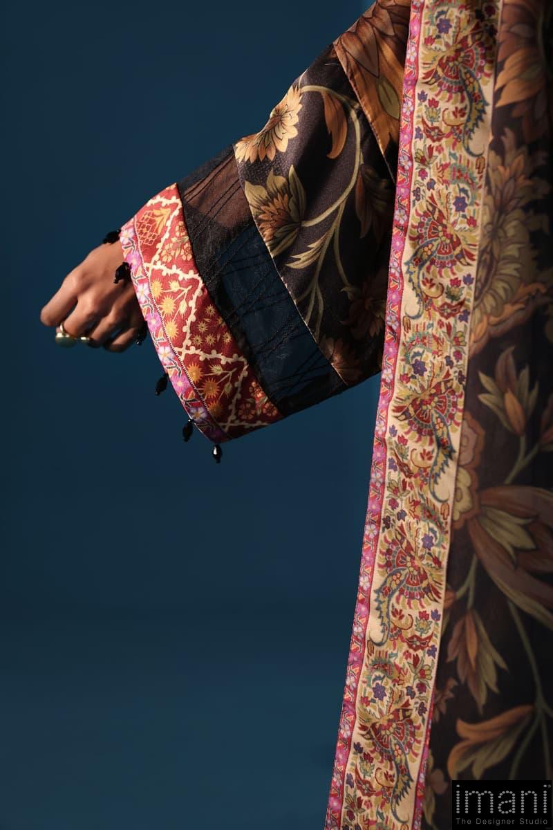 Luxury Formal Black Printed &Amp; Embroidered Satin Silk Kaftan Suit Mbps-W2507Bk 7 Luxury Formal Black Printed &Amp; Embroidered Satin Silk Kaftan Suit Mbps-W2507Bk - Image 7