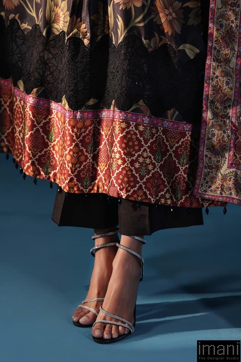 Luxury Formal Black Printed &Amp; Embroidered Satin Silk Kaftan Suit Mbps-W2507Bk 8 Luxury Formal Black Printed &Amp; Embroidered Satin Silk Kaftan Suit Mbps-W2507Bk - Image 8