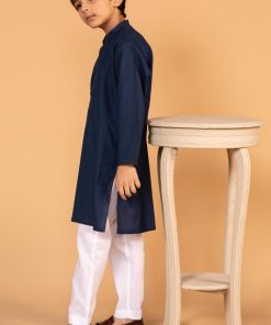 Boys Navy Blue 1Pcs Self Jacquard Kurta Imist-2504Nb 7 Navy 2504Boy Imanistudio.com