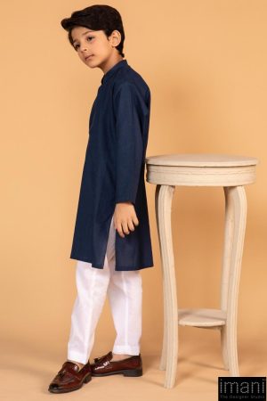 Boys Navy Blue 1Pcs Self Jacquard Kurta Imist-2504Nb 7 Navy 2504Boy Imanistudio.com