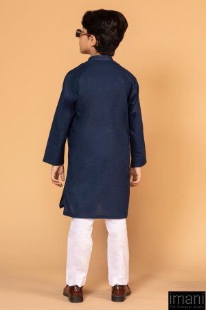 Boys Navy Blue 1Pcs Self Jacquard Kurta Imist-2504Nb 10 Navy 2504Boyb Imanistudio.com