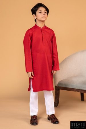Boys Rio Red 2pc Self Jacquard Kurta Trousers Suit IMIST-2502RR