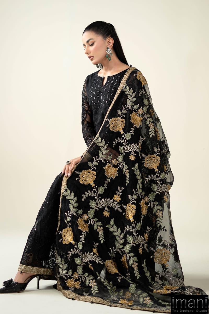 Luxury Formal Black Embroidered Organza Suit Mbds-W2507Bo 3 Luxury Formal Black Embroidered Organza Suit Mbds-W2507Bo - Image 3