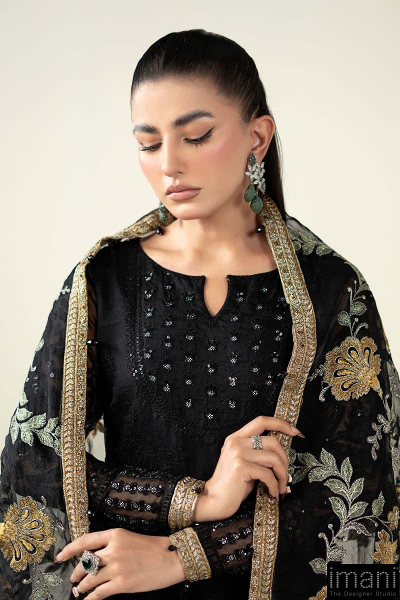 Luxury Formal Black Embroidered Organza Suit Mbds-W2507Bo 5 Luxury Formal Black Embroidered Organza Suit Mbds-W2507Bo - Image 5