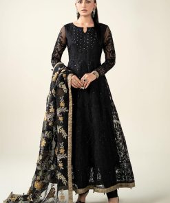 Luxury Formal Black Embroidered Organza Suit MBDS-W2507BO