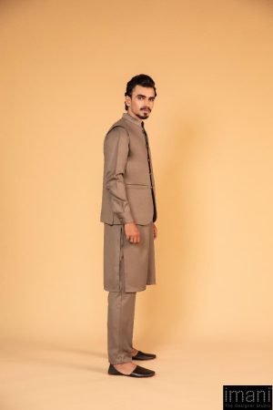3Pcs Meraki Poly/Cotton Olive Kameez/Pants &Amp; Waistcoat Suit: Imist-2517Lv 12 Meraki Olivea Imanistudio.com