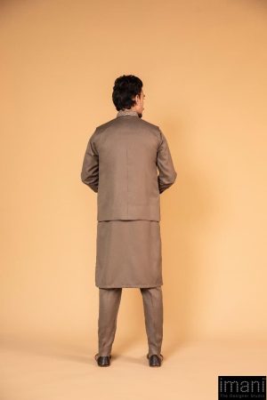 3Pcs Meraki Poly/Cotton Olive Kameez/Pants &Amp; Waistcoat Suit: Imist-2517Lv 13 Meraki Oliveb Imanistudio.com