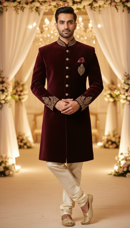 Why Choosing The Right Sherwani Fabric Matters 4 Groom In Maroon Embroidered Sherwani