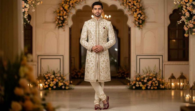 Footwear With Sherwani: Best Shoes For Traditional &Amp; Indo-Western Styles 3 Groom Wearing Maroon Wedding Juttis With Sherwani