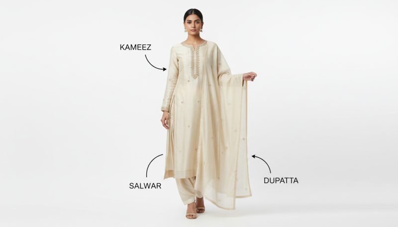 What Is A Salwar Kameez? Everything You Need To Know 2 White Kameez Salwar With Labels