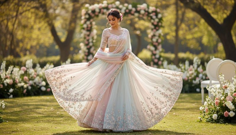 Types Of Lehenga: The Ultimate Guide To Choose Your Perfect Style 17 Women Wearing Elegant Pastel Color Chiffon Lehnga