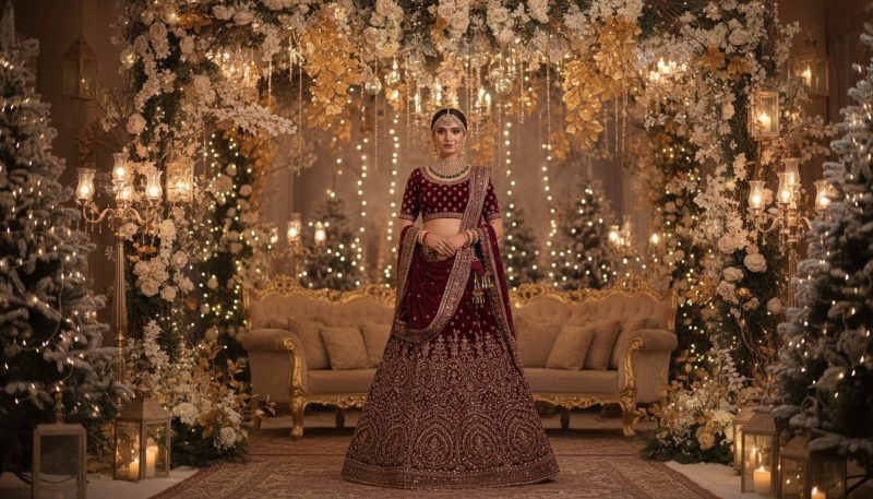 Types Of Lehenga: The Ultimate Guide To Choose Your Perfect Style 15 Dark Maroon Velvet Lehnga