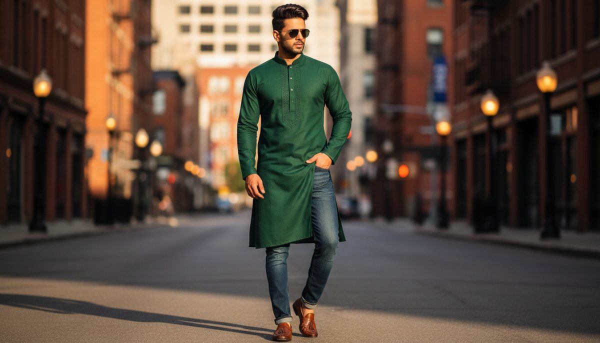 What Is A Kurta? Everything You Need To Know About Men’s Ethnic Wear 2 Men’s Green Kurta Styled With Jeans