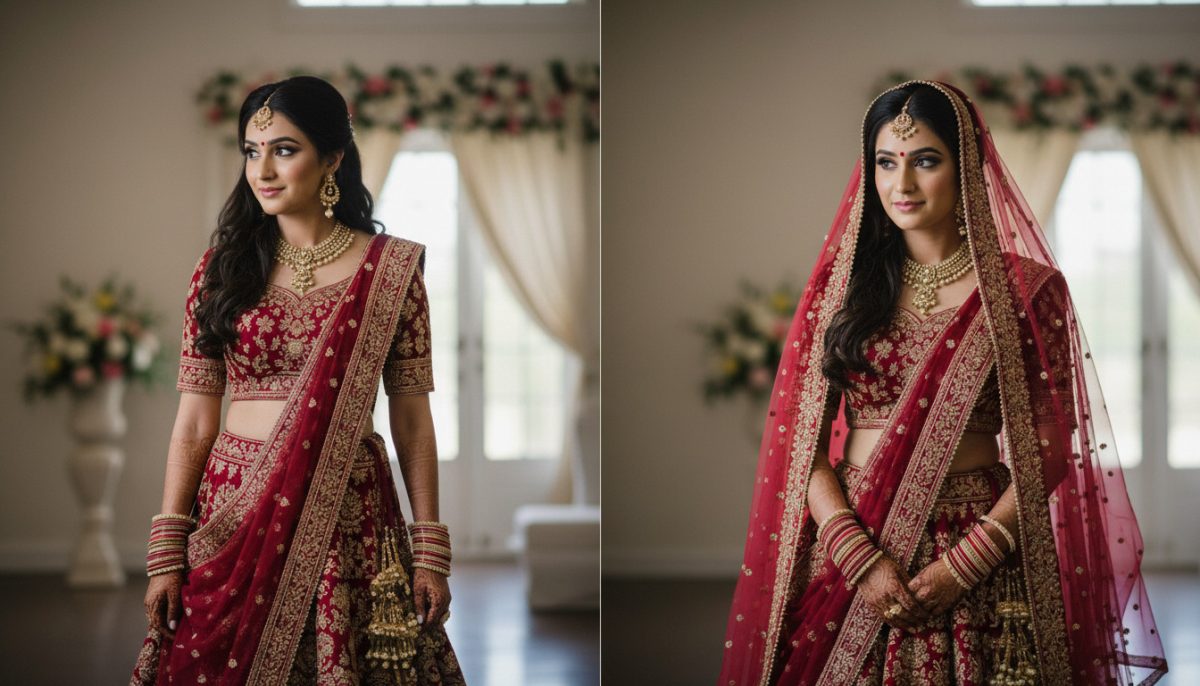 Bridal Dupatta Draping: A Complete Guide To Stunning Wedding Styles 2 Red Bridal Lehenga Dupatta Draping Styles Imanistudio.com