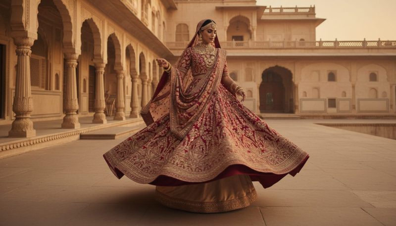 Types Of Lehenga: The Ultimate Guide To Choose Your Perfect Style 2 Red Bridal Lehenga With Heavy Embroidery Imanistudio.com