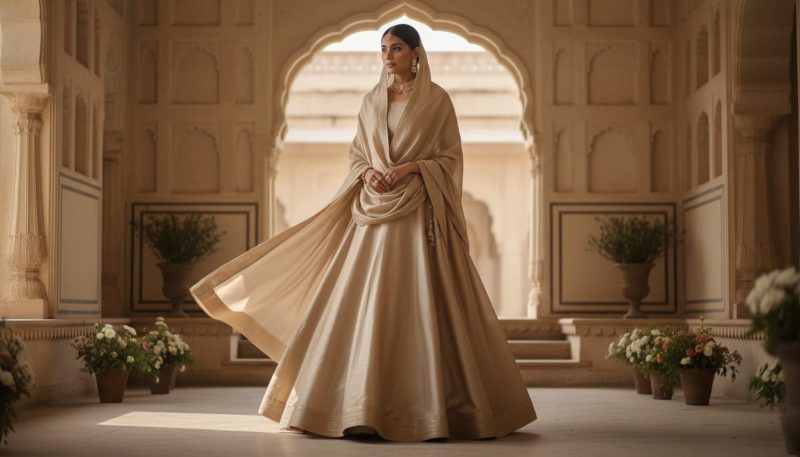 Types Of Lehenga: The Ultimate Guide To Choose Your Perfect Style 16 Beige Sillk Lehnga